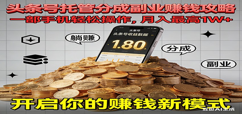 全程托管今日头条，一部手机就可以开干，最高躺赚1W+-润格副业网-每天分享热门副业赚钱项目