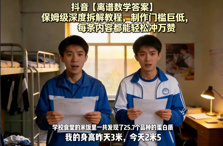 抖音【离谱数学答案】保姆级深度拆解教程，制作门槛巨低，每条内容都能轻松冲万赞，附详细步骤-润格副业网-每天分享热门副业赚钱项目