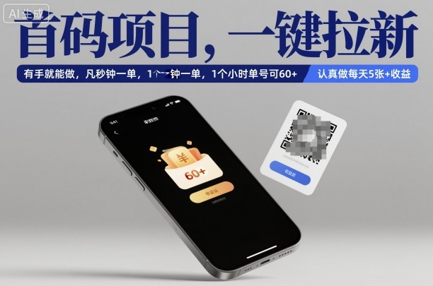 首码项目，一键拉新，有手就能做，几秒钟一单，1个小时单号可60+，认真做每天5张+收益【揭秘】-润格副业网-每天分享热门副业赚钱项目