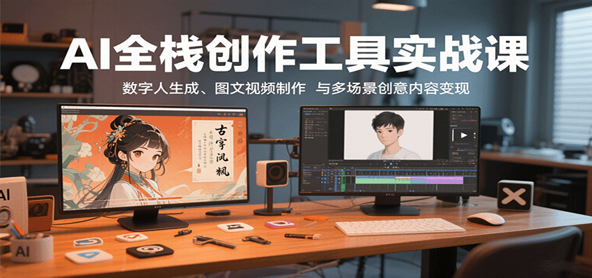 AI全栈创作工具实战课：数字人生成、图文视频制作与多场景创意内容变现-润格副业网-每天分享热门副业赚钱项目