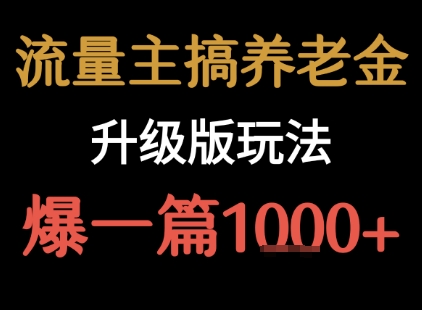 流量主之养老金升级版玩法 爆一篇收益1k+-润格副业网-每天分享热门副业赚钱项目