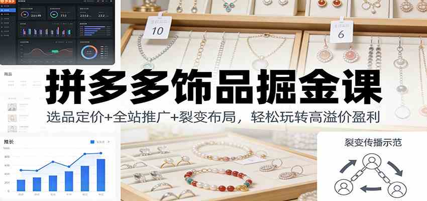 拼多多饰品掘金课：选品定价+全站推广+裂变布局，轻松玩转高溢价盈利-润格副业网-每天分享热门副业赚钱项目