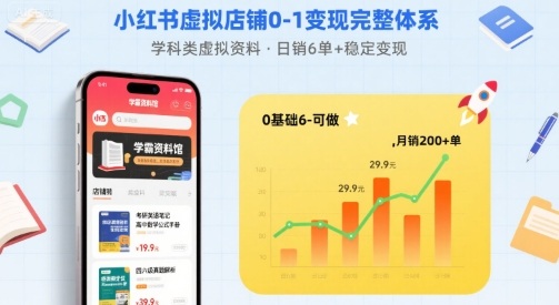 小红书虚拟店铺0-1变现完整体系:卖学科类虚拟资料,一天6张+,很稳定【已完结】-润格副业网-每天分享热门副业赚钱项目