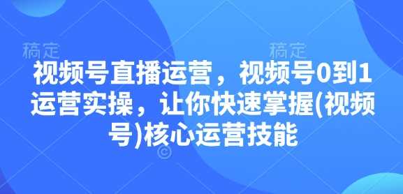 视频号直播运营，视频号0到1运营实操，让你快速掌握(视频号)核心运营技能-润格副业网-每天分享热门副业赚钱项目
