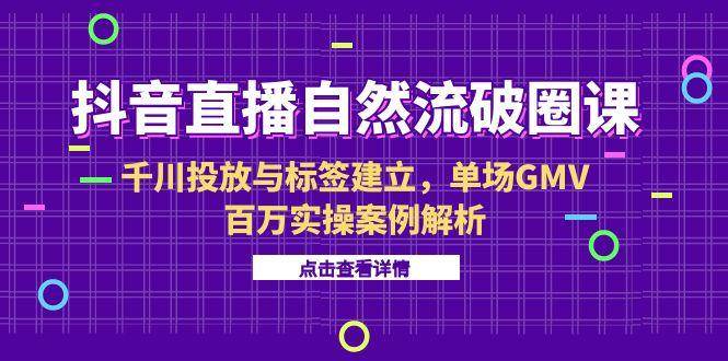 (15136期)抖音直播自然流破圈课-6月,千川投放与标签建立,单场GMV百万实操案例解析-润格副业网-每天分享热门副业赚钱项目
