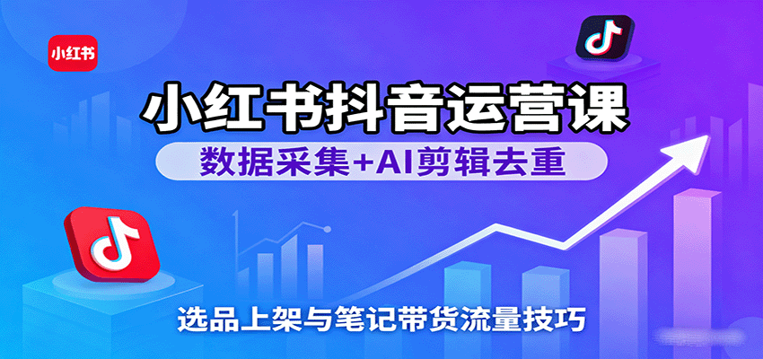 小红书抖音运营课：数据采集+AI剪辑去重，选品上架与笔记带货流量技巧-润格副业网-每天分享热门副业赚钱项目