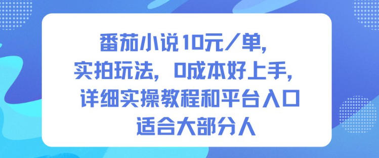 番茄小说10米每单，实拍玩法，0成本好上手，详细实操教程和平台入口适合大部分人-润格副业网-每天分享热门副业赚钱项目