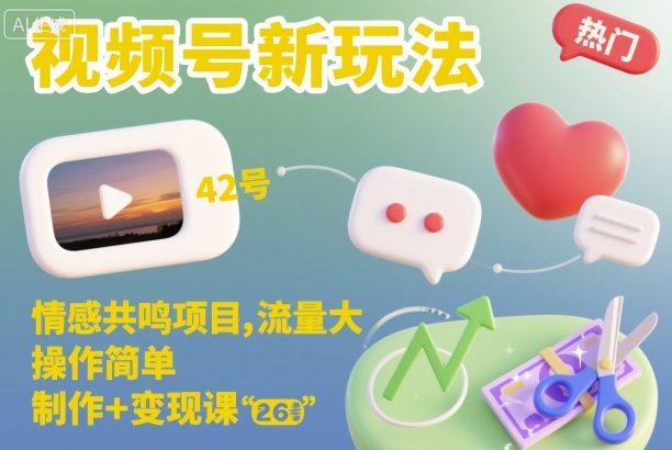 视频号新玩法，情感共鸣项目，流量大，操作简单，制作+变现课-润格副业网-每天分享热门副业赚钱项目