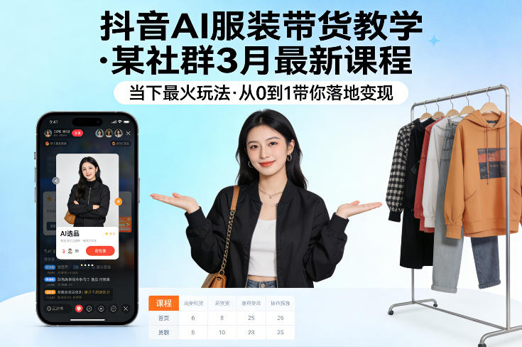 抖音AI服装带货教学，某社群3月最新课程，当下最火玩法，从0到1带你落地变现-润格副业网-每天分享热门副业赚钱项目