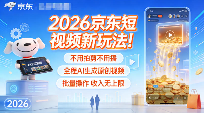 2026京东短视频新玩法！不用拍剪不用播，全程AI生成原创视频，批量操作收入无上限-润格副业网-每天分享热门副业赚钱项目