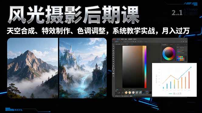 （16433期）风光摄影后期课，一键换天空合成、特效制作、色调调整，月入过万-润格副业网-每天分享热门副业赚钱项目
