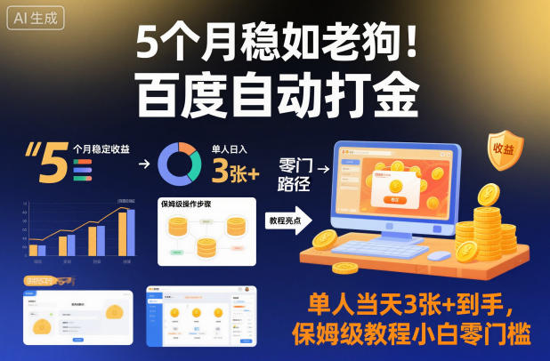 5个月稳如老狗！百度自动打金，单人当天3张+到手，保姆级教程小白零门槛【揭秘】-润格副业网-每天分享热门副业赚钱项目