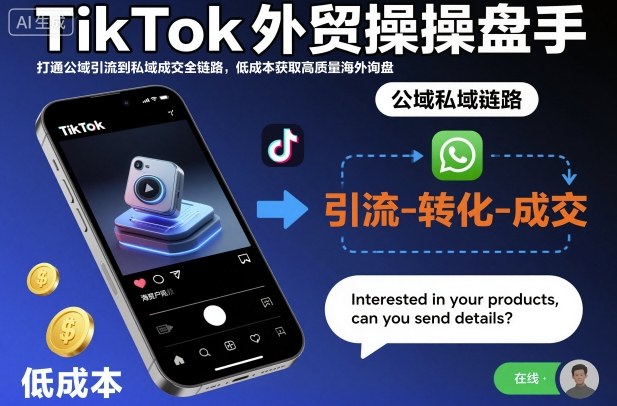 TikTok外贸操盘手，打通公域引流到私域成交全链路，低成本获取高质量海外询盘-润格副业网-每天分享热门副业赚钱项目