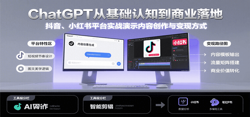 ChatGPT从基础认知到商业落地，实战演示抖音、小红书等平台的内容创作与变现-润格副业网-每天分享热门副业赚钱项目