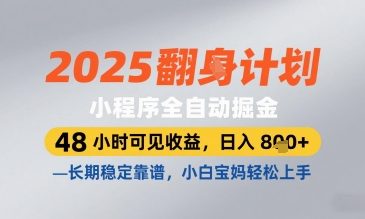 2025小程序全自动掘金,48 小时可见收益,日入8张,长期稳定靠谱,小白宝妈轻松上手【揭秘】-润格副业网-每天分享热门副业赚钱项目