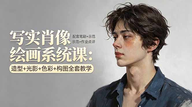 写实肖像绘画系统课：造型+光影+色彩+构图全套教学，配套笔刷+示范+作业点评-润格副业网-每天分享热门副业赚钱项目