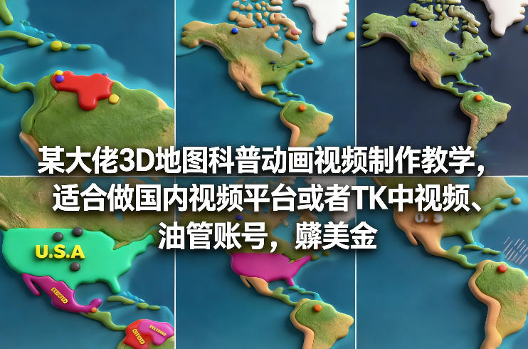 某大佬3D地图科普动画视频制作教学,适合做国内视频平台或者TK中视频、油管账号,賺美金-润格副业网-每天分享热门副业赚钱项目