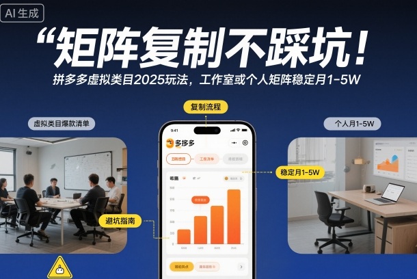 矩阵复制不踩坑！拼多多虚拟类目2025玩法，工作室或者个人矩阵稳定月1-5W【揭秘】-润格副业网-每天分享热门副业赚钱项目