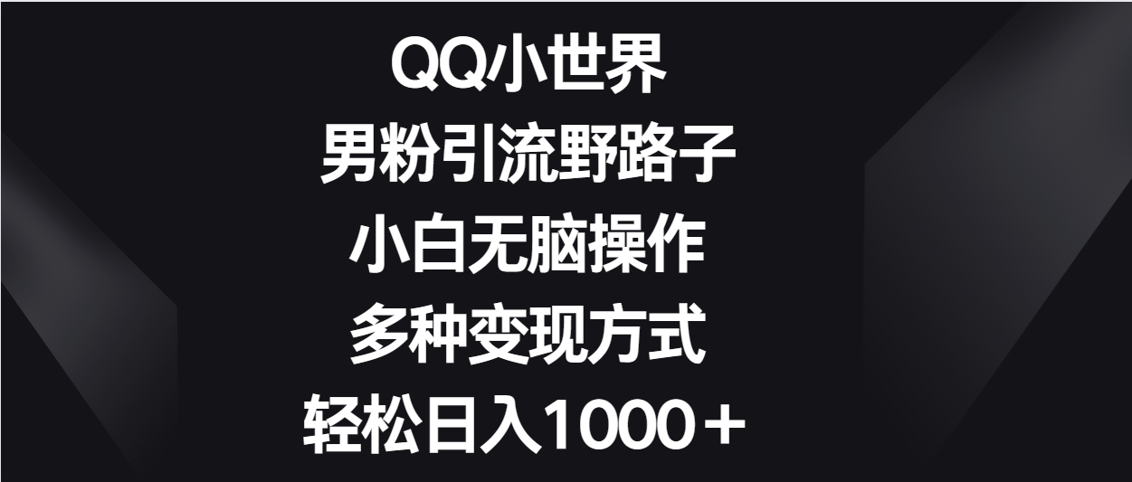 QQ小世界男粉引流野路子,小白无脑操作,多种变现方式轻松日入1000+-润格副业网-每天分享热门副业赚钱项目