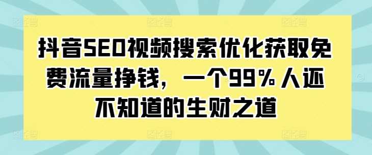 抖音SEO视频搜索优化获取免费流量挣钱，一个99%人还不知道的生财之道-润格副业网-每天分享热门副业赚钱项目
