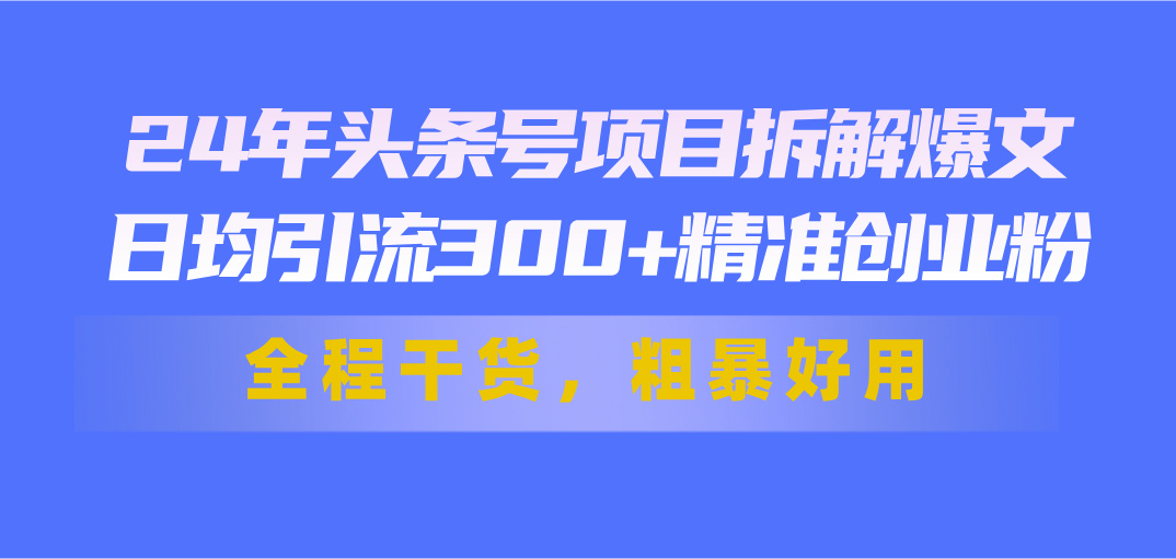 （11397期）24年头条号项目拆解爆文，日均引流300+精准创业粉，全程干货，粗暴好用-润格副业网-每天分享热门副业赚钱项目