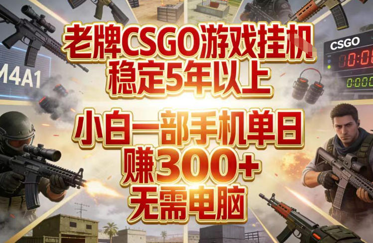 老牌CSGO游戏挂G，稳定5年以上，小白一部手机单日賺3张+，无需电脑【揭秘】-润格副业网-每天分享热门副业赚钱项目