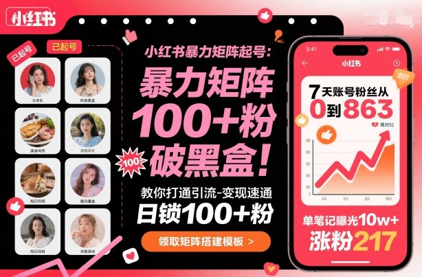 小红书暴力矩阵起号,教你打通引流-变现速通,日锁100+粉,破流量黑盒-润格副业网-每天分享热门副业赚钱项目