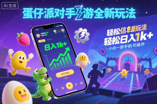 蛋仔派对手游全新玩法，轻松日入1k+，风口信息差玩法，当天见收益，小白一部手机可操作-润格副业网-每天分享热门副业赚钱项目