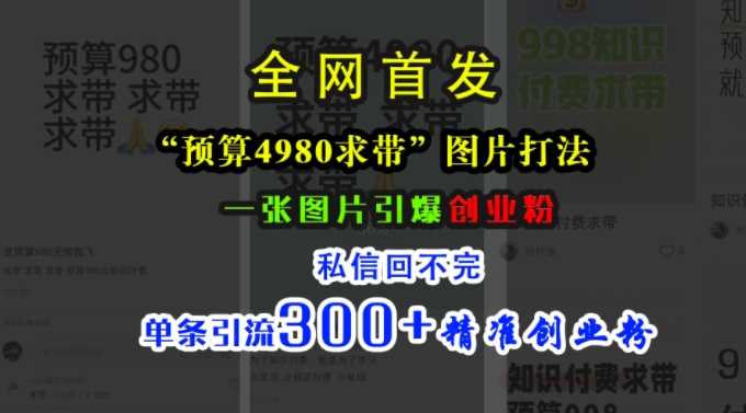 小红书“预算4980带我飞”图片打法,一张图片引爆创业粉,私信回不完,单条引流300+精准创业粉-润格副业网-每天分享热门副业赚钱项目