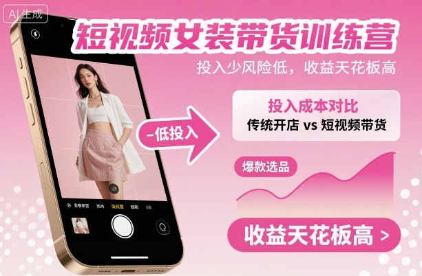 短视频女装带货训练营,投入少风险低,收益天花板高-润格副业网-每天分享热门副业赚钱项目