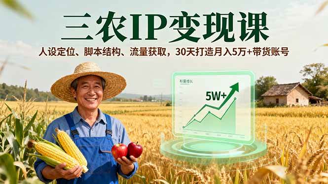 (16044期)三农IP变现课,人设定位、脚本结构、流量获取,30天打造月入5万+带货账号-润格副业网-每天分享热门副业赚钱项目