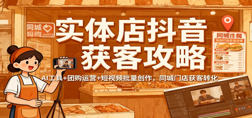 实体店抖音获客攻略：AI工具+团购运营+短视频批量创作，同城门店获客转化-润格副业网-每天分享热门副业赚钱项目