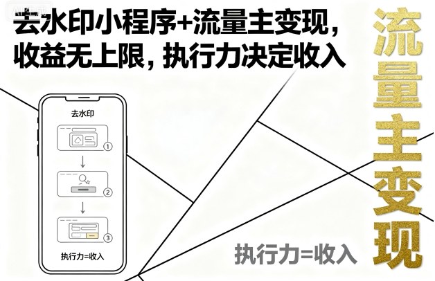 去水印小程序+流量主变现,收益无上限,执行力决定收入-润格副业网-每天分享热门副业赚钱项目