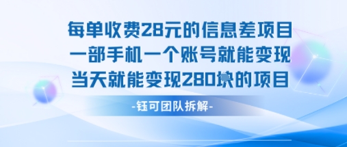 每单收费28米的项目单日能变现280左右 一部手机一个账号就能变现-润格副业网-每天分享热门副业赚钱项目