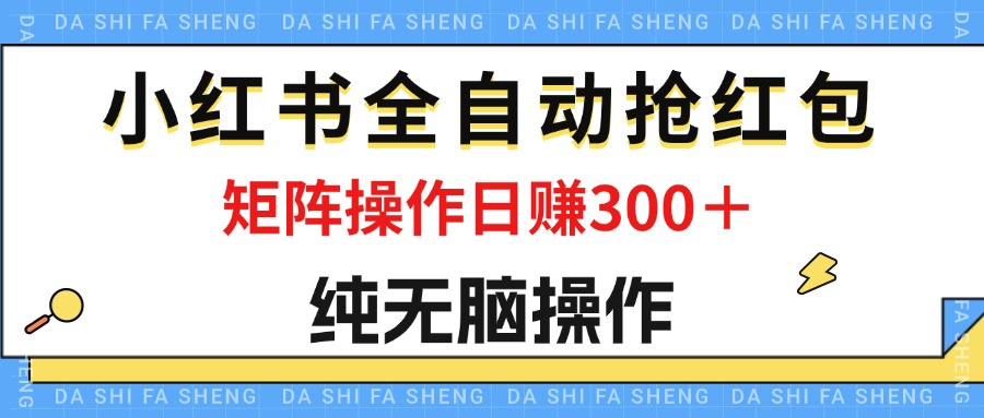 （12151期）最新小红书全自动抢红包，单号一天50＋ 矩阵操作日入300＋，纯无脑操作-润格副业网-每天分享热门副业赚钱项目