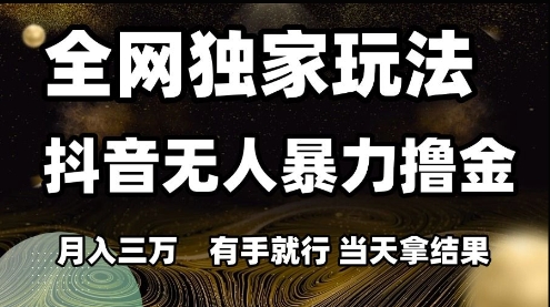 全网独家玩法抖音无人暴力撸金，月入3W，有手就行，当天拿结果【揭秘】-润格副业网-每天分享热门副业赚钱项目