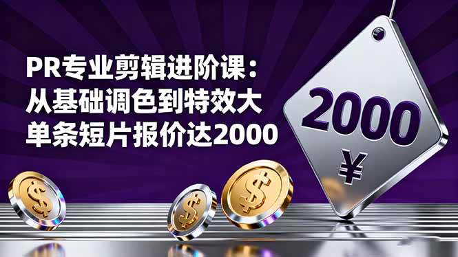（16381期）PR专业剪辑进阶课：从基础调色到特效大片的进阶技能，单条短片报价达2000-润格副业网-每天分享热门副业赚钱项目