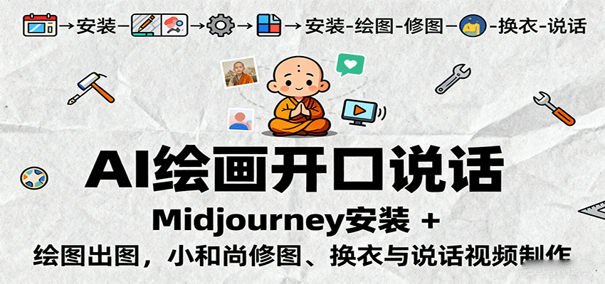 AI绘画开口说话,Midjourney安装 + 绘图出图,小和尚修图、换衣与说话视频制作-润格副业网-每天分享热门副业赚钱项目