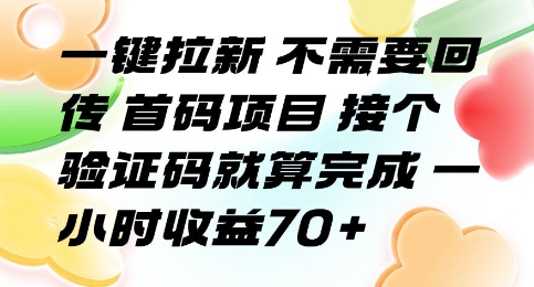 一键拉新 不需要回传 首码项目 接个验证码就算完成 一小时收益70+【揭秘】-润格副业网-每天分享热门副业赚钱项目