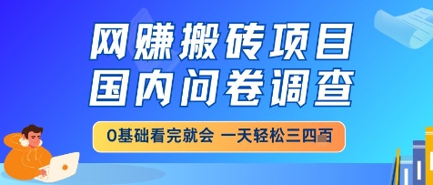 网创搬砖项目,国内问卷调查,小白轻松上手,一天三四张的也不难,干就完了【揭秘】-润格副业网-每天分享热门副业赚钱项目