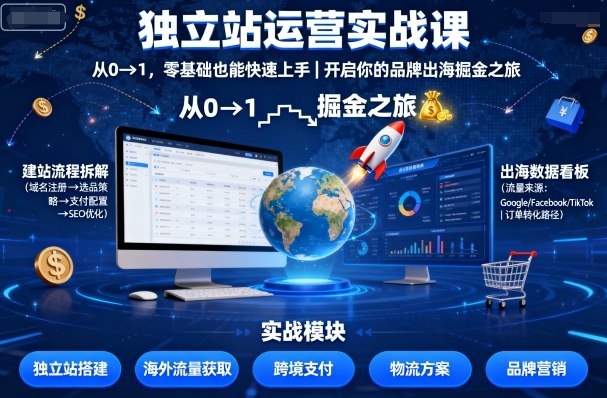 独立站运营实战课，从0到1，零基础也能快速上手，开启你的品牌出海掘金之旅-润格副业网-每天分享热门副业赚钱项目