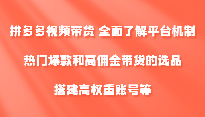 拼多多视频带货 全面了解平台机制、热门爆款和高佣金带货的选品，搭建高权重账号等-润格副业网-每天分享热门副业赚钱项目