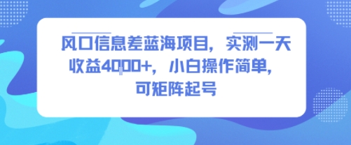 风口信息差蓝海项目，实测一天收益4k+，小白操作简单，可矩阵起号-润格副业网-每天分享热门副业赚钱项目