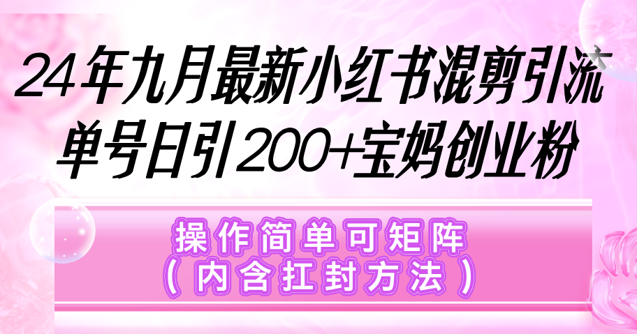 （12530期）小红书混剪引流，单号日引200+宝妈创业粉，操作简单可矩阵（内含扛封…-润格副业网-每天分享热门副业赚钱项目