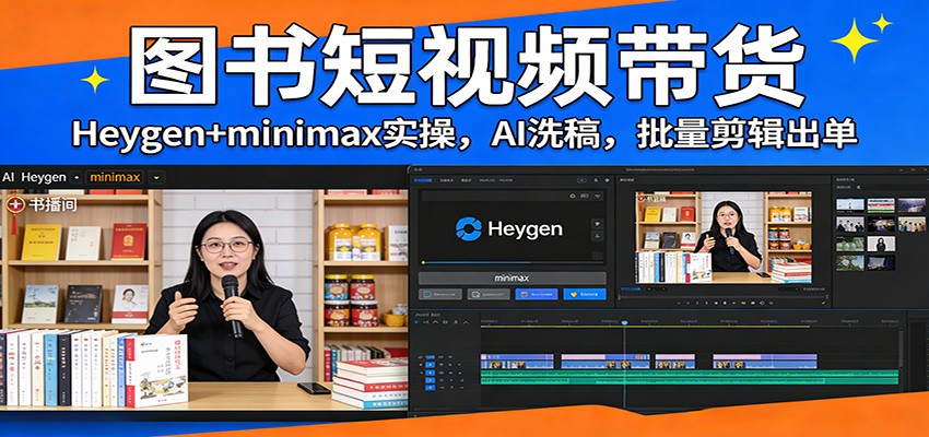 图书短视频带货：Heygen+minimax实操，AI洗稿 ，批量剪辑出单-润格副业网-每天分享热门副业赚钱项目