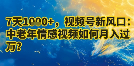 7天收益1k+,视频号新风口:中老年情感视频如何月入过W?-润格副业网-每天分享热门副业赚钱项目