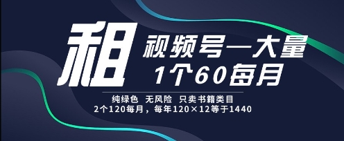 租视频号，一个60每月，2个120.纯绿色、无风险，常年租【揭秘】-润格副业网-每天分享热门副业赚钱项目