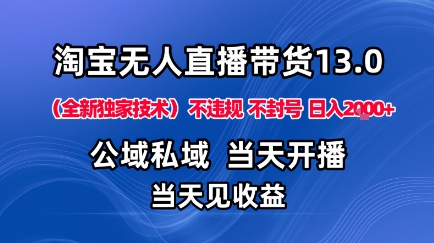 淘宝无人直播13.0,公域私域技术,不封号,不违规布局下半年旺季赛道,日入1K+(独家技术)【揭秘】-润格副业网-每天分享热门副业赚钱项目