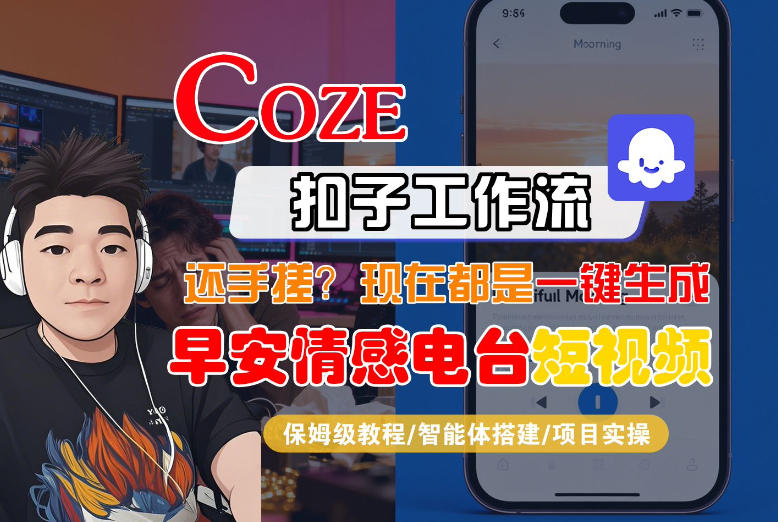 【Coze工作流搭建实操教程】【coze】早安情感电台日签视频还在手动做?用扣子工作流自动生成,省时90%-润格副业网-每天分享热门副业赚钱项目