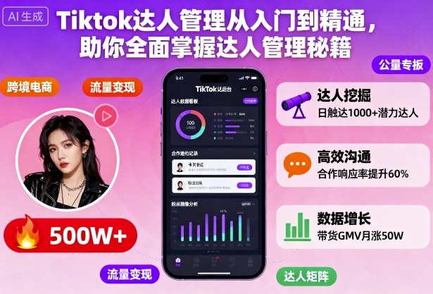 Tiktok达人管理从入门到精通,助你全面掌握达人管理秘籍-润格副业网-每天分享热门副业赚钱项目